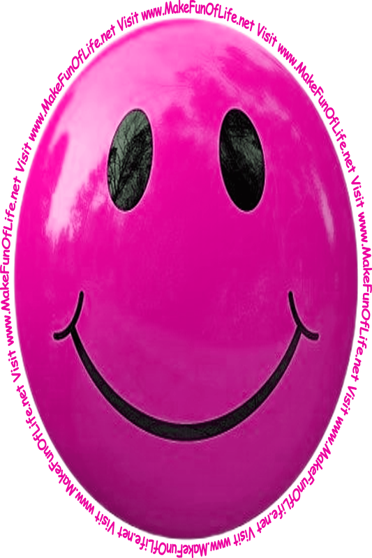 Picture of a dark pink smiley face and the words, 'Visit www.MakeFunOfLife.net.'