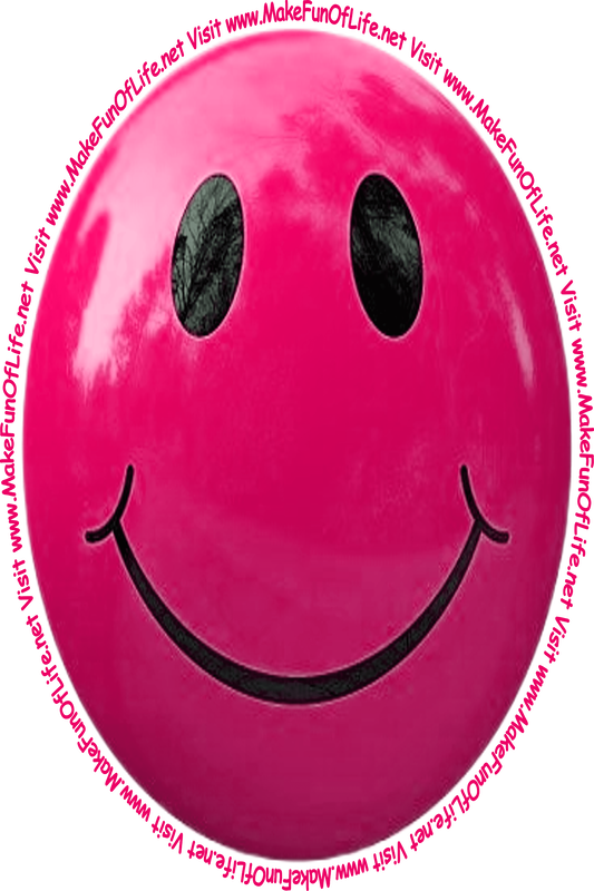 Picture of a rosey red smiley face and the words, 'Visit www.MakeFunOfLife.net.'