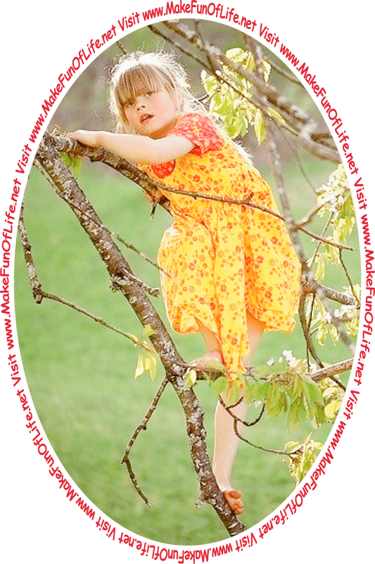 Picture of a girl climbing a tree and the words, 'Visit www.MakeFunOfLife.net.'