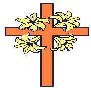 Picture of a Christian cross and Easter lilies.