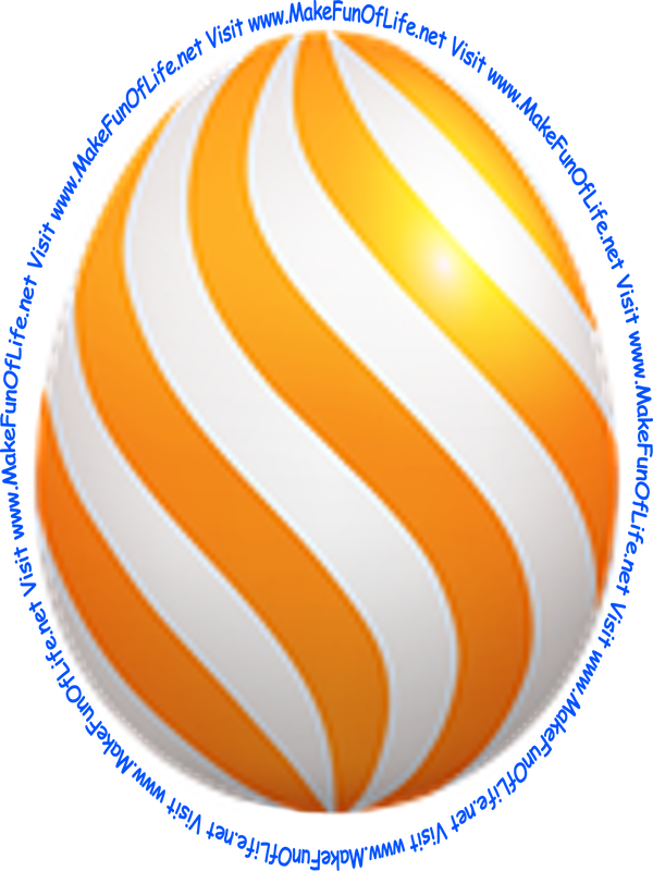 Picture of a decorated Easter egg with alternating orange and white stripes along its length that have been given a slight twist.