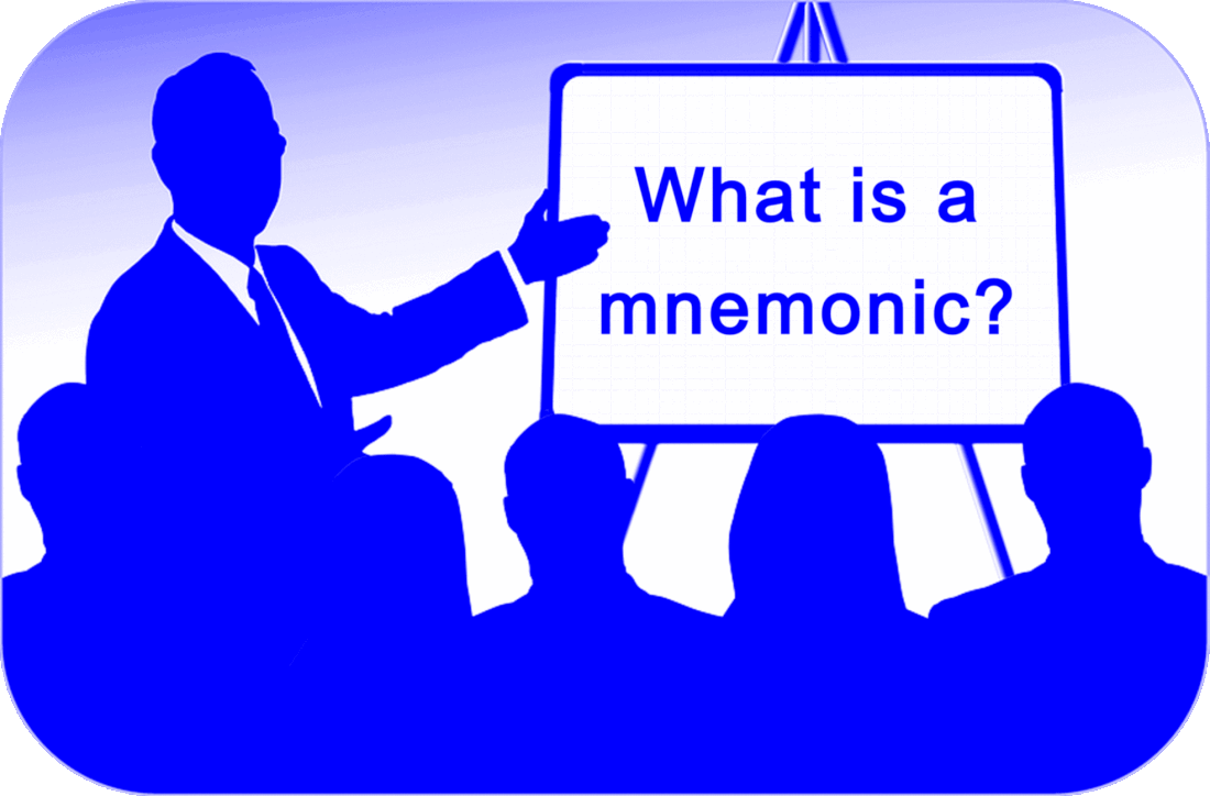 Picture of a lecturer in front of a group of people, pointing at a board on which are the words, ‘What is a mnemonic?’