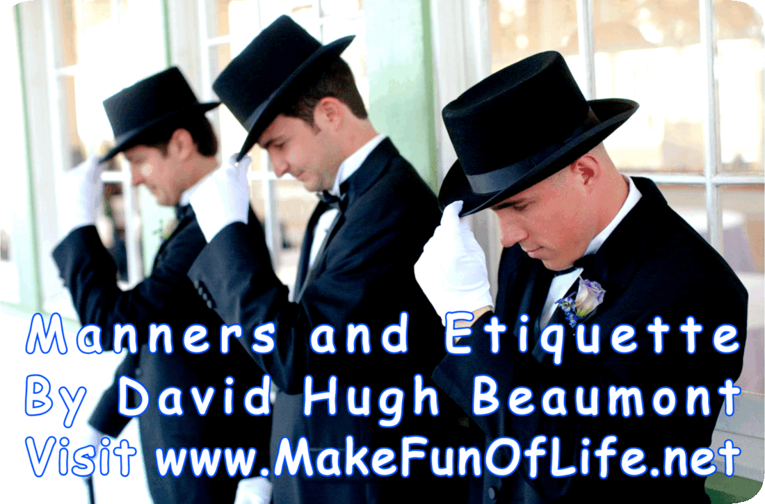 Picture of three men in formal attire tipping their hats in deference.