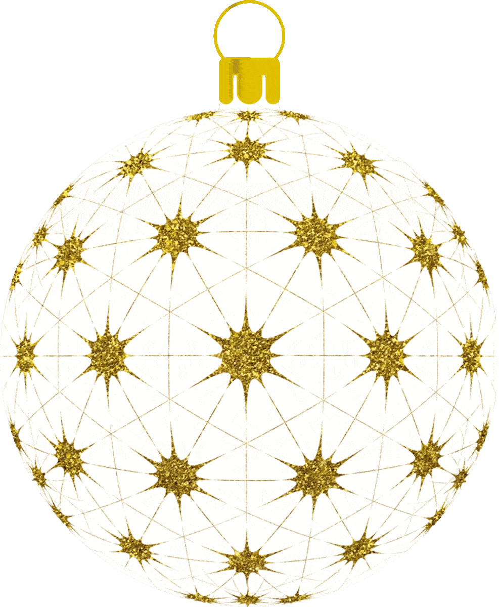 Picture of a white bauble Christmas ornament with gold glitter stars.