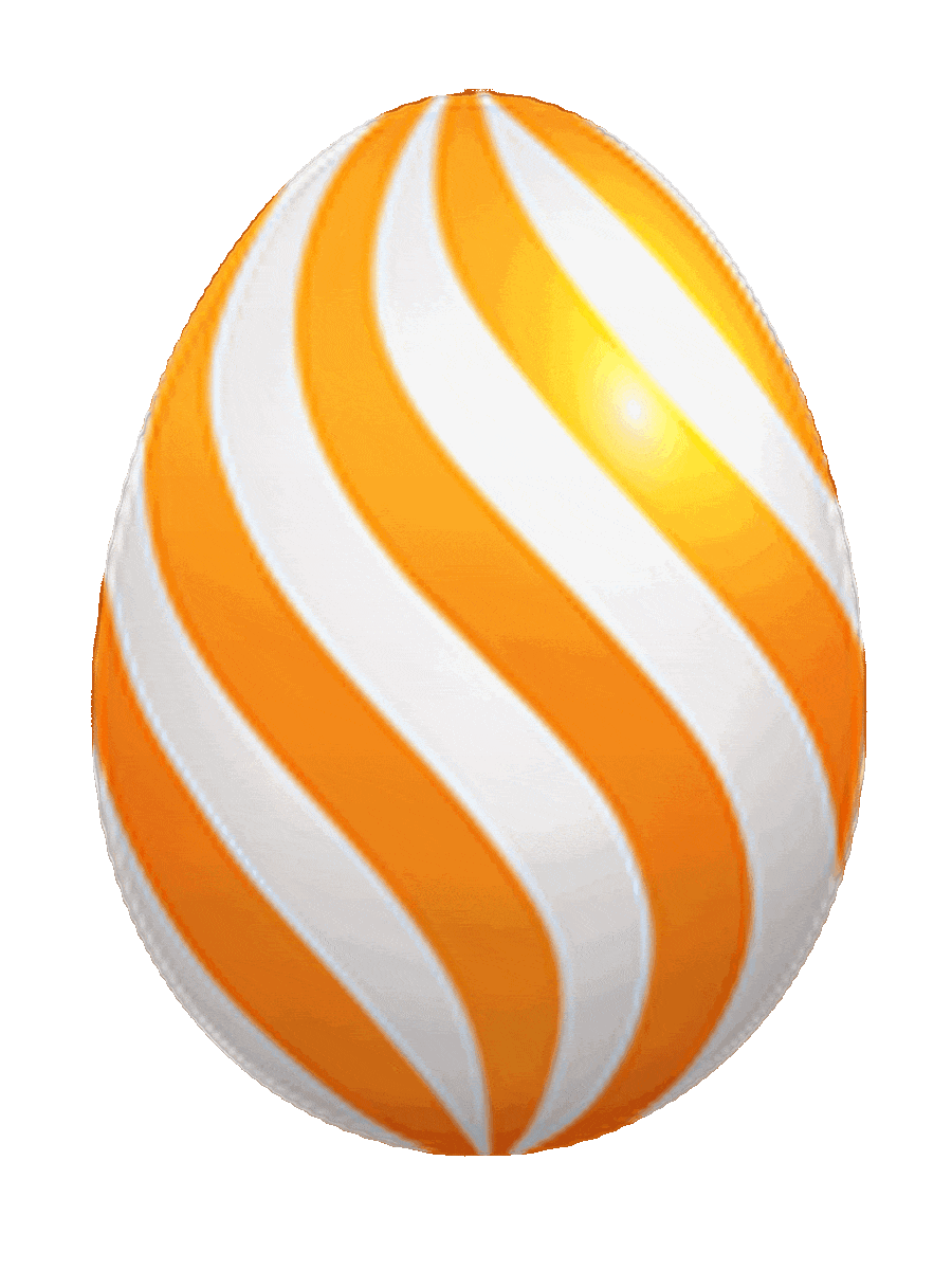 Picture of a decorated Easter egg with alternating orange and white stripes along its length that have been given a slight twist.