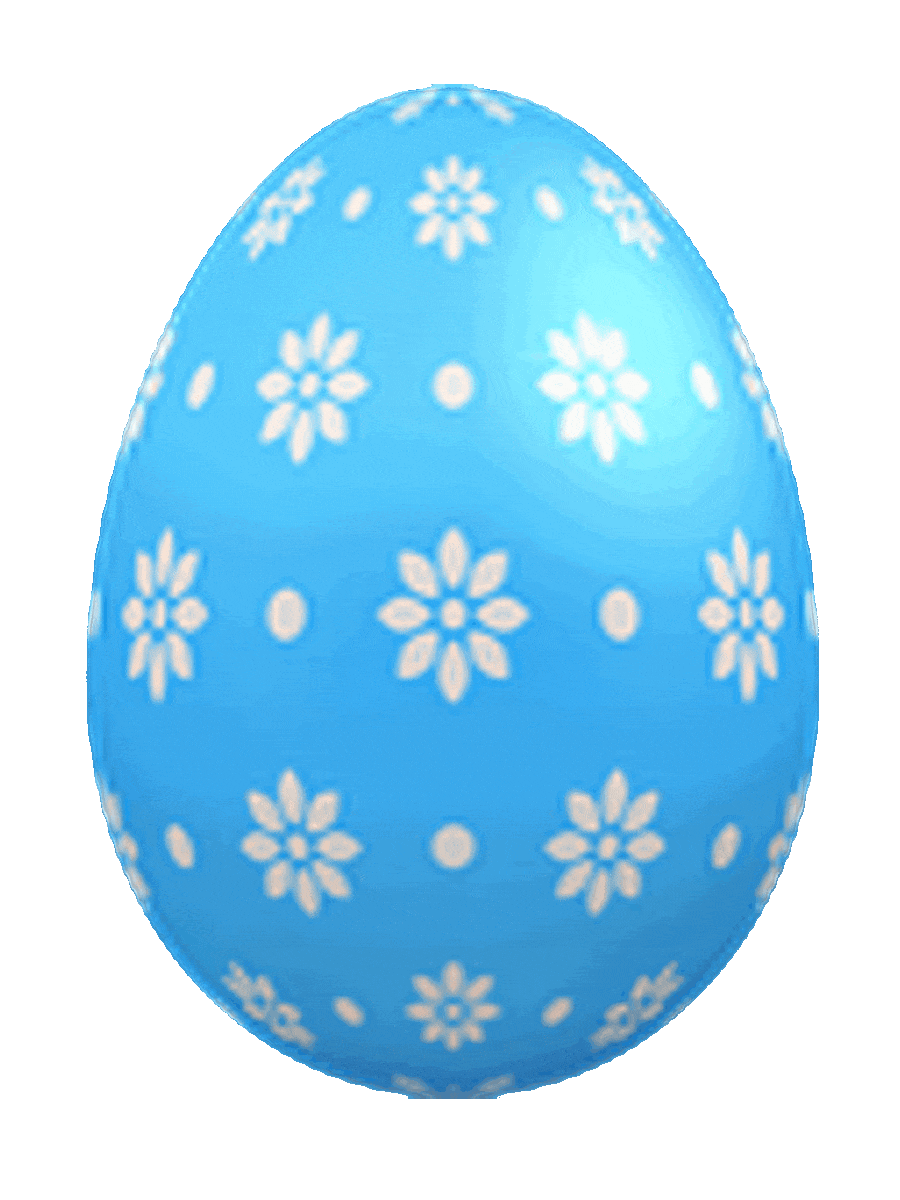 Picture of a decorated Easter egg that is blue in color with white flowers and white polka dots on it.