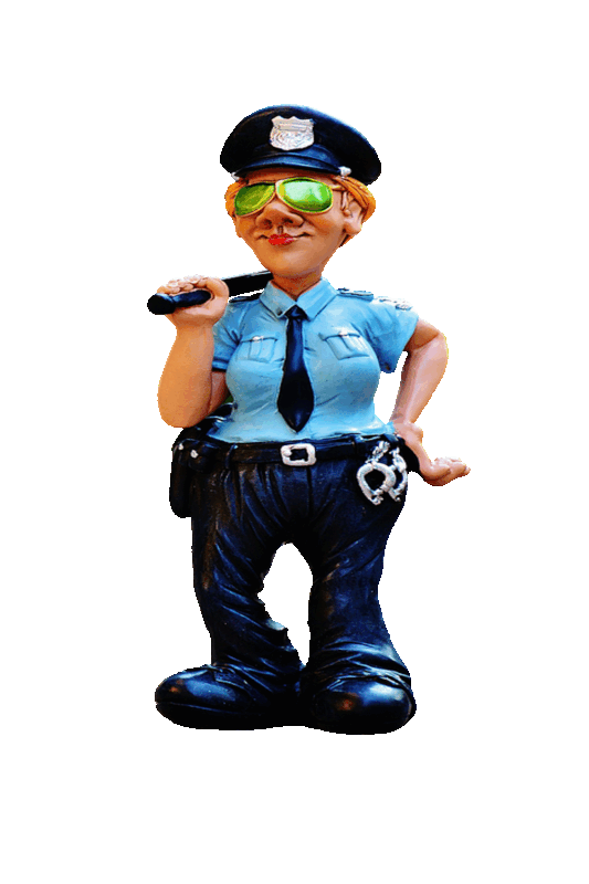 Picture of a police officer wearing sunglasses and holding a baton.