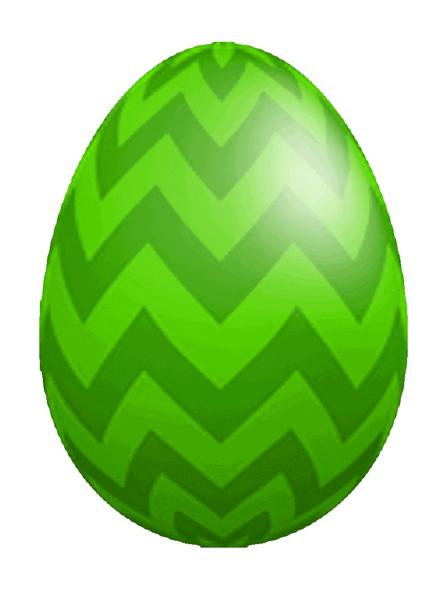 Picture of a decorated Easter egg with alternating dark green and light green zig-zag lines.