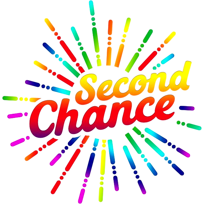 Picture of multicolored starburst with the words, ‘Second Chance.’