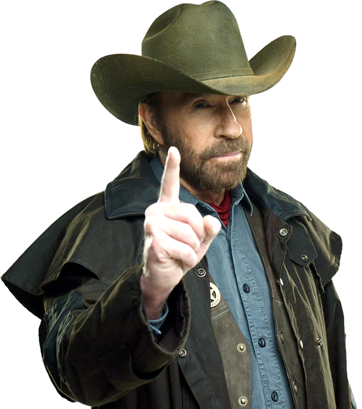 Picture of Chuck Norris wagging his finger at the viewer.