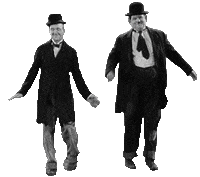 Animation of the comedy duo Laurel and Hardy dancing.