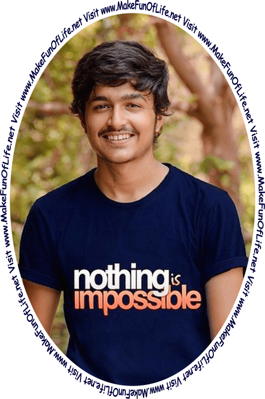 Picture of a man wearing a T-shirt reading, 'Nothing Is Impossible.'