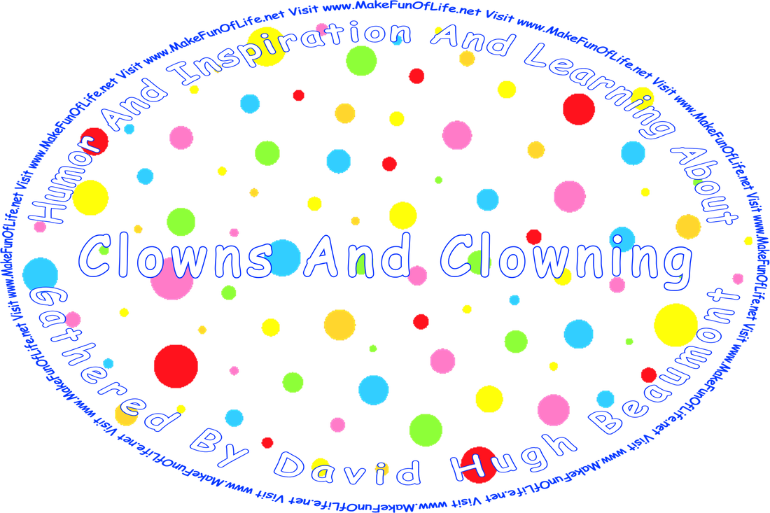 Picture of polka dots in different sizes and colors, and the words, ‘“Humor And Inspiration And Learning About Clowns And Clowning” Gathered By David Hugh Beaumont - Visit www.MakeFunOfLife.net.’