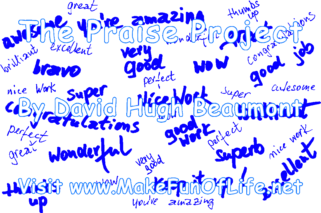 Words, 'The Praise Project, By David Hugh Beaumont, Visit www.MakeFunOfLife.net'