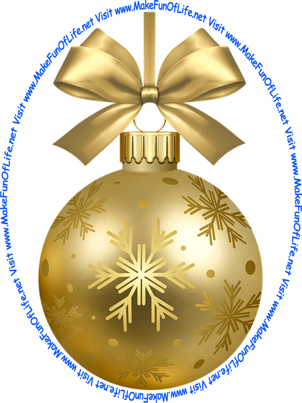 Picture of a gold-color Christmas bauble decoration with a gold-color bow and a piece of gold-color ribbon tied to it for hanging the decoration.
