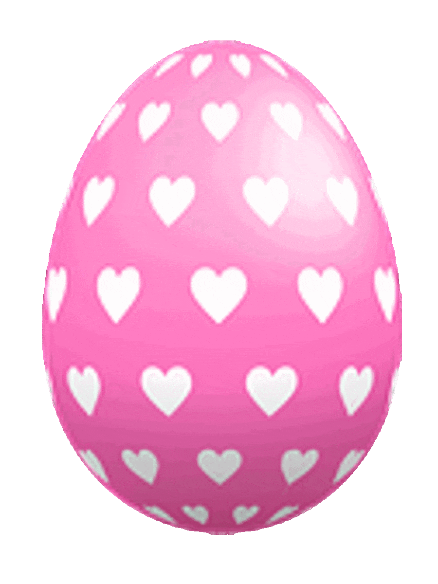 Picture of a decorated Easter egg with pink color and white heart-shapes.