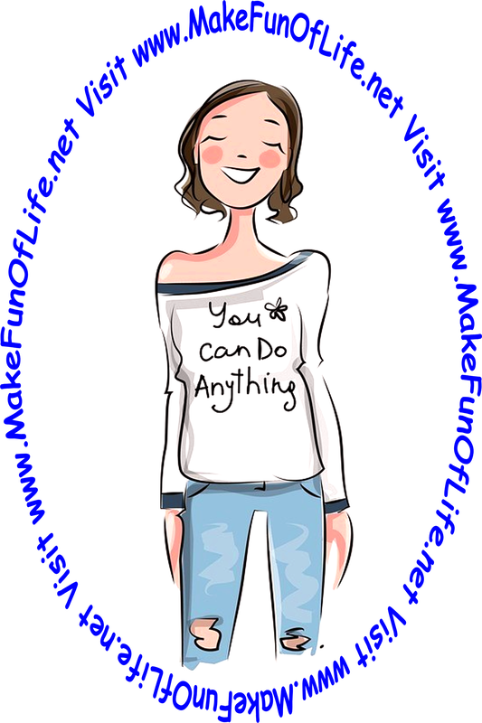 Picture of a happy smiling woman wearing a T-shirt with the words, 'You Can Do Anything.'