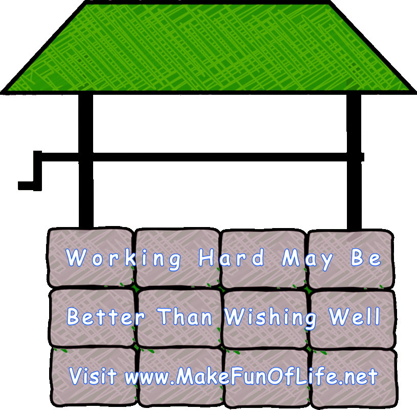 Picture of a wishing well and the words, ‘Working hard may be better than wishing well, Visit www.MakeFunOfLife.net