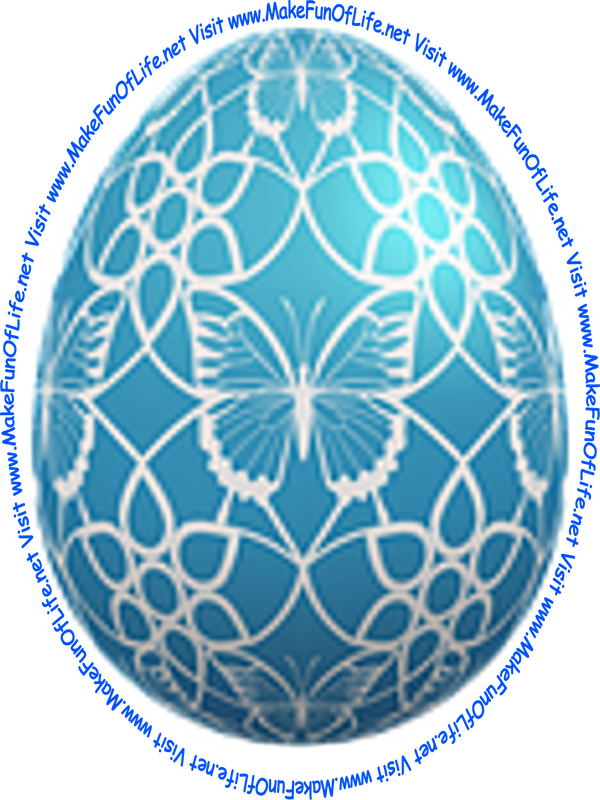 Picture of a decorated Easter egg that is blue in color, with a butterfly drawn on it.