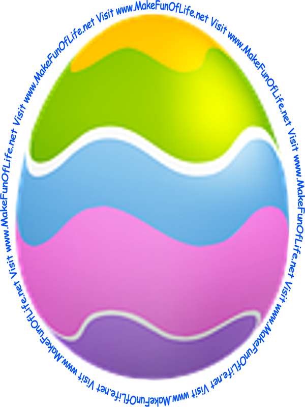 Picture of a decorated Easter egg with horizontal strips of yellow, green, white, blue, pink, and purple color.