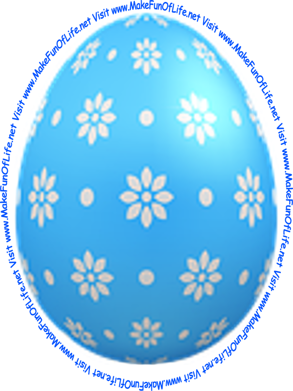 Picture of a decorated Easter egg that is blue in color with white flowers and white polka dots on it.