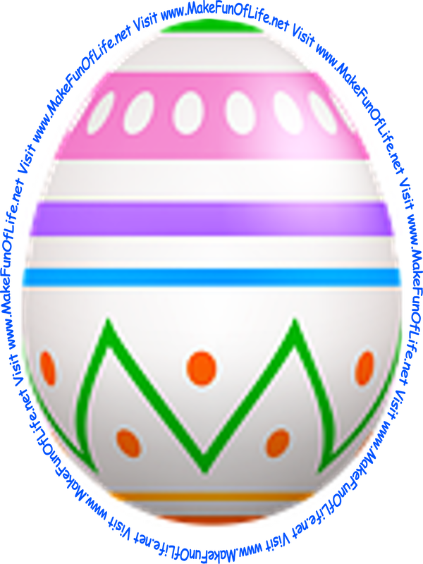 Picture of a decorated Easter egg with one green end, one red end, and orange polka dots, a green zig-zag line, and pink, purple, blue, and yellow lines.