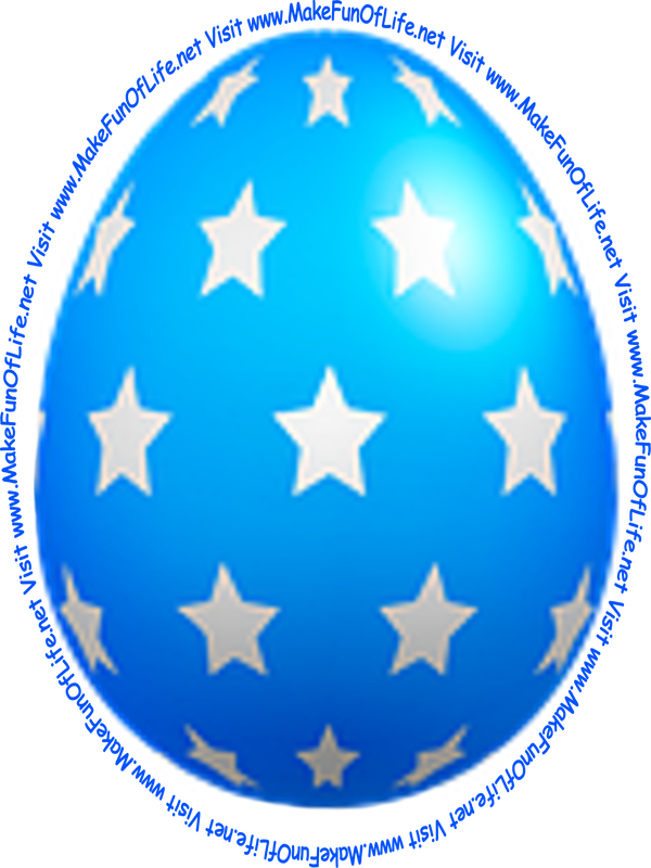 Picture of a decorated Easter egg, blue in color, with white five-pointed stars.
