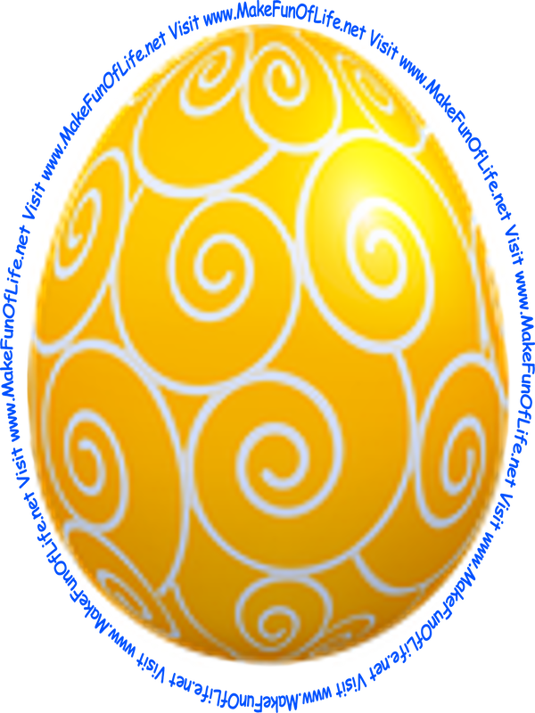 Picture of a decorated Easter egg, gold in color, with white spiral swirls.